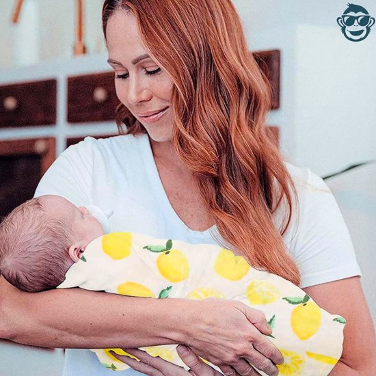 Duopack 2x BoefieBoef Citroen Geel Grote XL Hydrofiele Doek Baby - Duurzaam Eco Bamboe - Swaddle, Inbakerdoek, Hydrofiele Luier & Babydeken - Wit — afbeelding 4