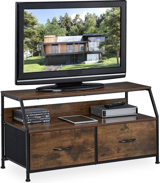 TV meubel, industrieel, HxBxD: 48.5 x 93 x 41.5 cm, metaal, houtlook, 2 lades, lowboard, bruin/zwart