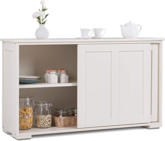 Foto: Sideboard met in hoogte verstelbare plank dressoir met schuifdeuren keukenkast highboard bijzetkast multifunctionele kast ideaal voor hal keuken eetkamer en woonkamer cr mewit 