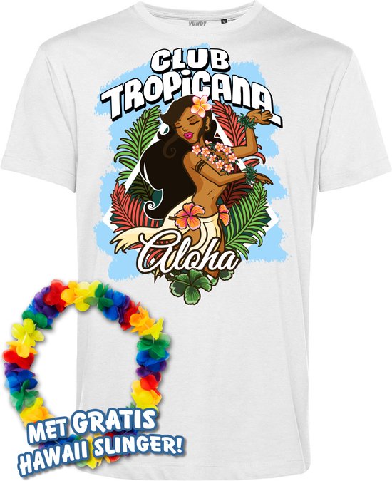 T-shirt Hula Meisje Aloha | Toppers in Concert 2024 | Club Tropicana | Hawaii Shirt | Ibiza Kleding | Wit | maat S