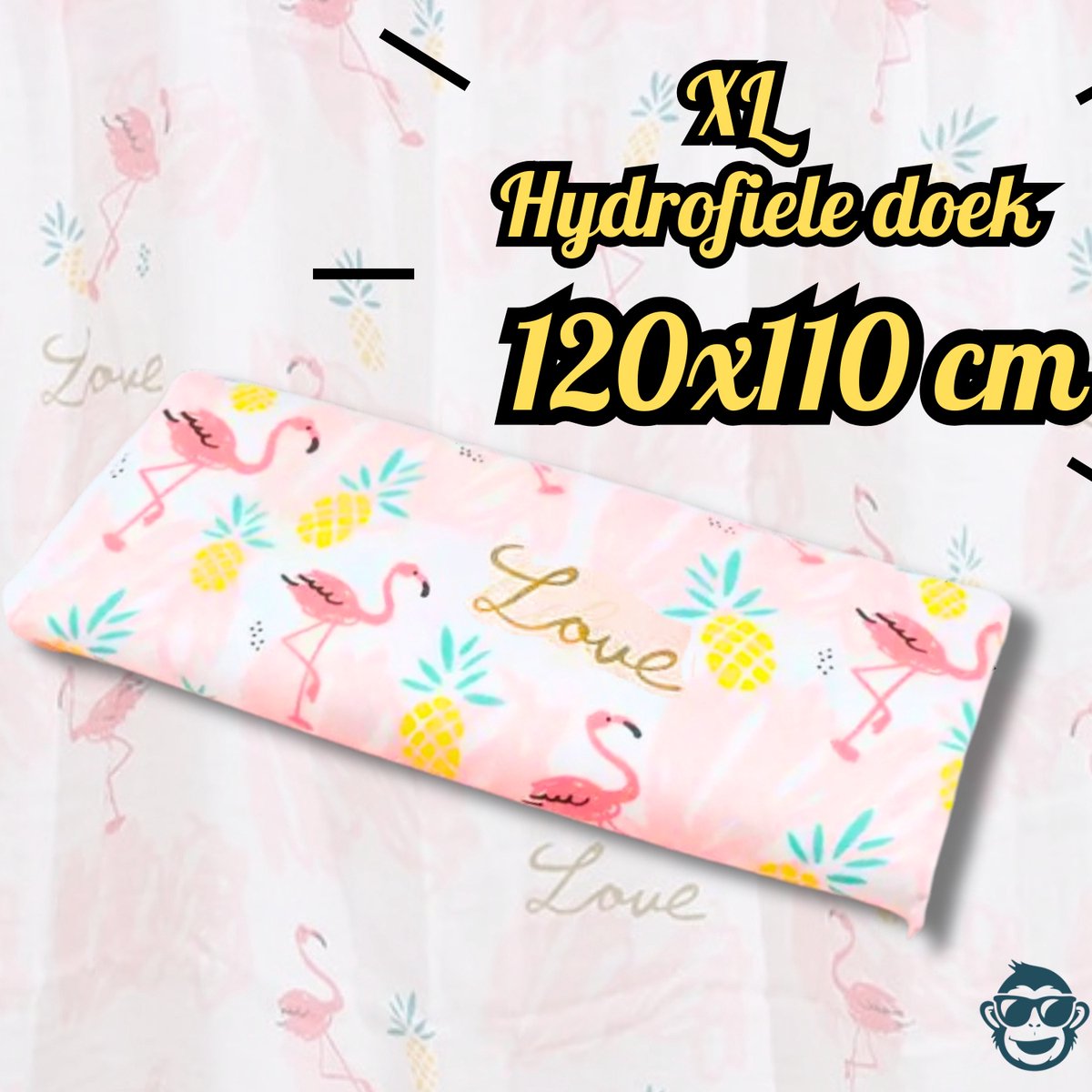 Goedkoopste BoefieBoef XL Hydrofiele Doek 120x110cm - Zachte Bamboe Swaddle, Inbakerdoek, Mousseline Doek voor Baby's en Newborns 0 tot 12 maanden - Tropische Flamingo - Dubbellaags, Ademend en Absorberend - Kerst en KraamCadeau - - Duurzaam - Babydeken - Roze