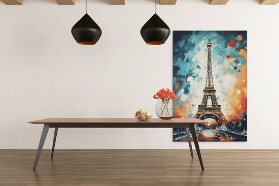 Canvas Schilderij - Abstract - Eiffeltoren - Parijs - Wall Art - 90x60x2 cm