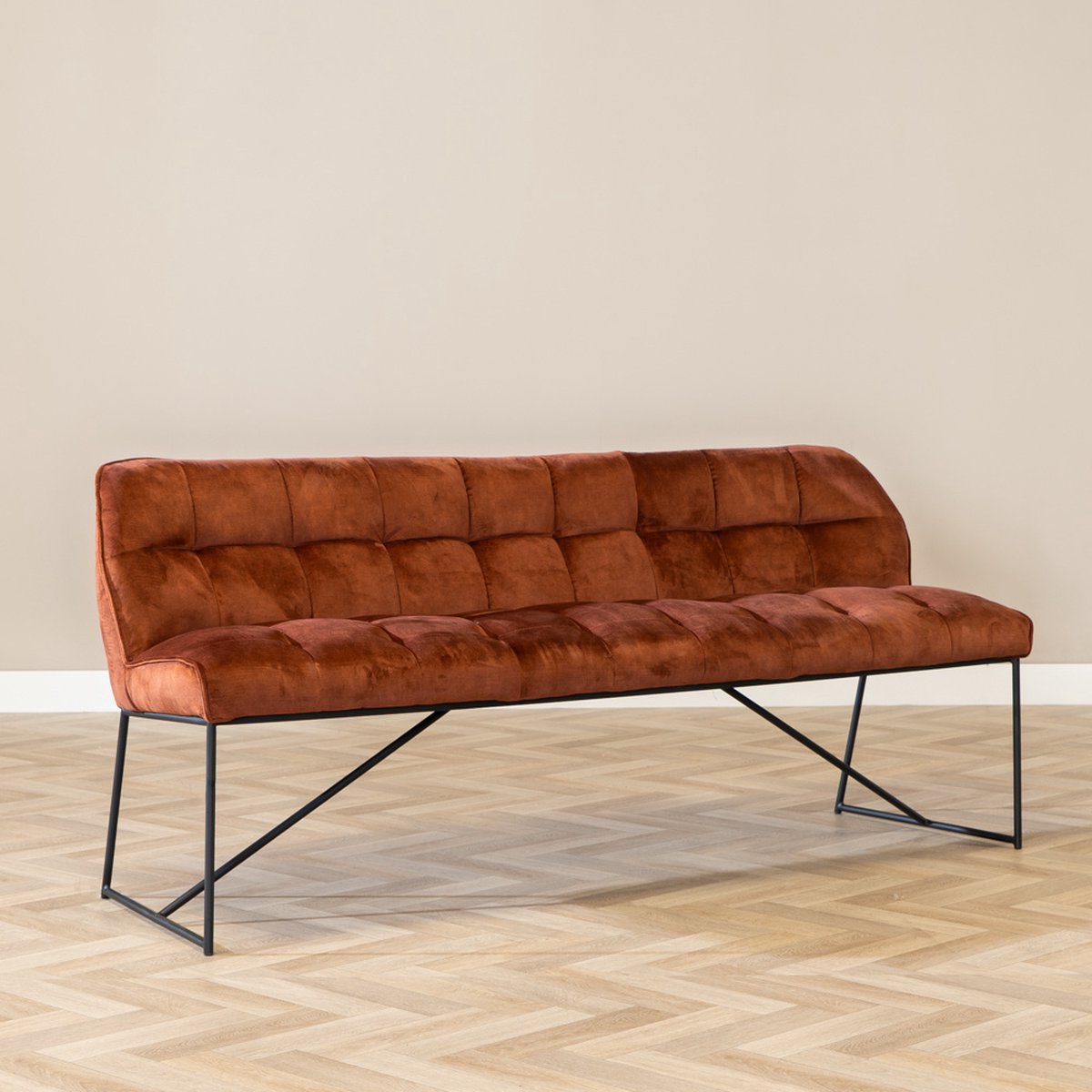 Bronx71® Velvet eetkamerbank Janna koper 185 cm - eettafelbank - eetbank