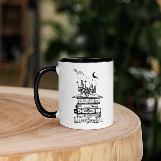 Chloris - Eigen design: Zwarte Keramieken Koffie- of Theemok 325 ml met Magisch Kasteel Wizard Ontwerp en Inspirerende Spreuk Potter, Albus D.