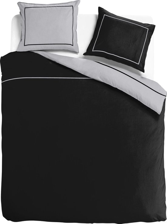 Luxe dekbedovertrek doubleface - Egyptisch percal katoen - 240x200/220 - zwart/grijs