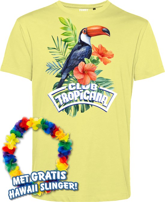 T-shirt Toekan Tropical | Toppers in Concert 2024 | Club Tropicana | Hawaii Shirt | Ibiza Kleding | Lichtgeel | maat M