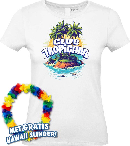 Dames t-shirt Tropical Island | Toppers in Concert 2024 | Club Tropicana | Hawaii Shirt | Ibiza Kleding | Wit Dames | maat XL