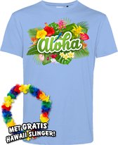 T-shirt Aloha | Toppers in Concert 2024 | Club Tropicana | Hawaii Shirt | Ibiza Kleding | Lichtblauw | maat XS