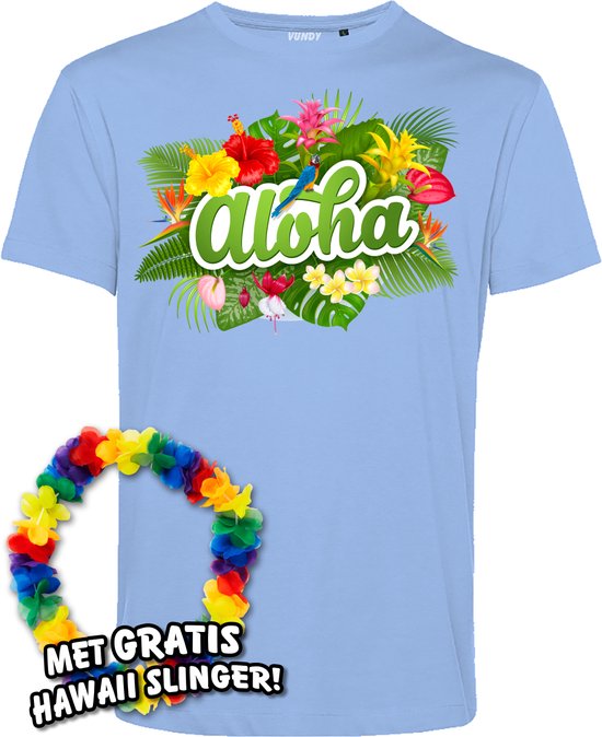 T-shirt Aloha | Toppers in Concert 2024 | Club Tropicana | Hawaii Shirt | Ibiza Kleding | Lichtblauw | maat XS
