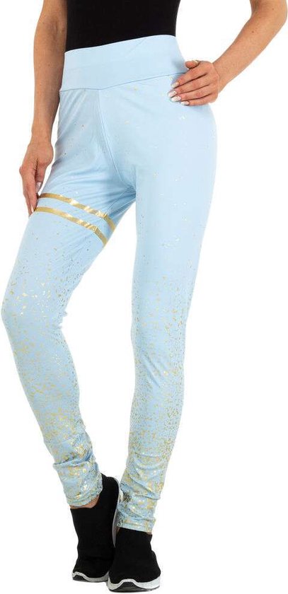 Pantalon de sport extensible Holala bleu clair paillettes dorées L/XL