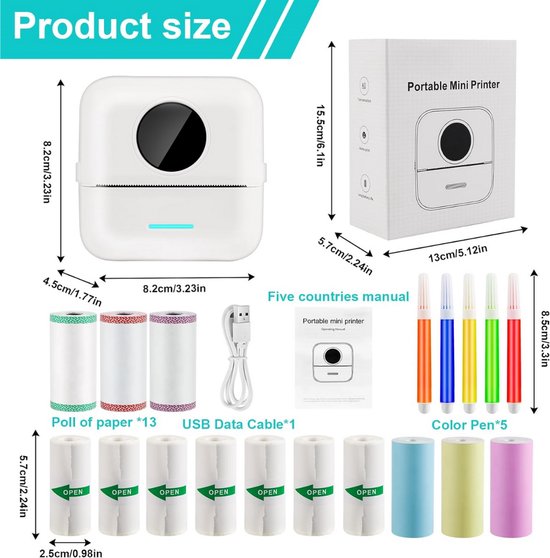 Mini Imprimante Thermique Portable BT Sans Encre, Instantanée Sans Fil