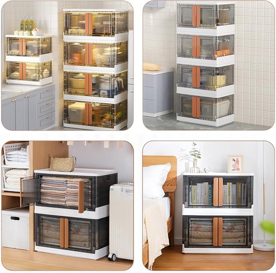 COSTWAY 168 L Aufbewahrungsbox mit Deckel, 4er Set Stapelboxen faltbar, Aufbewahrungsbehälter mit Zweiweg-Türen & Rollen, Boxen Aufbewahrung Kunststoffbox, Weiß (168 L