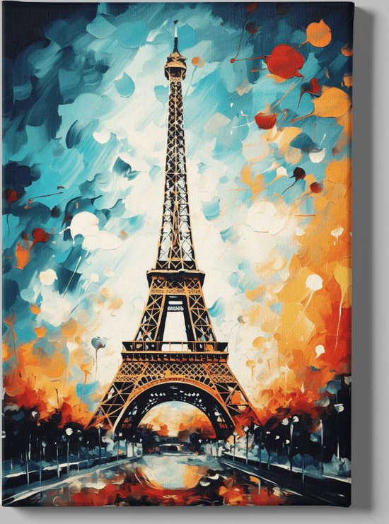 Canvas Schilderij - Abstract - Eiffeltoren - Parijs - Wall Art - 60x40x2 cm