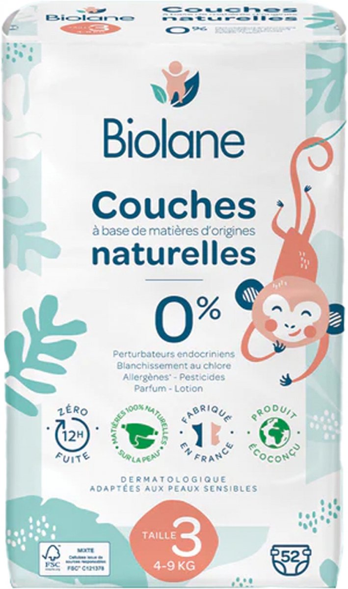 Goedkoopste Biolane Natuurlijke Luiers 52 Luiers Maat 3 (4-9 Kg