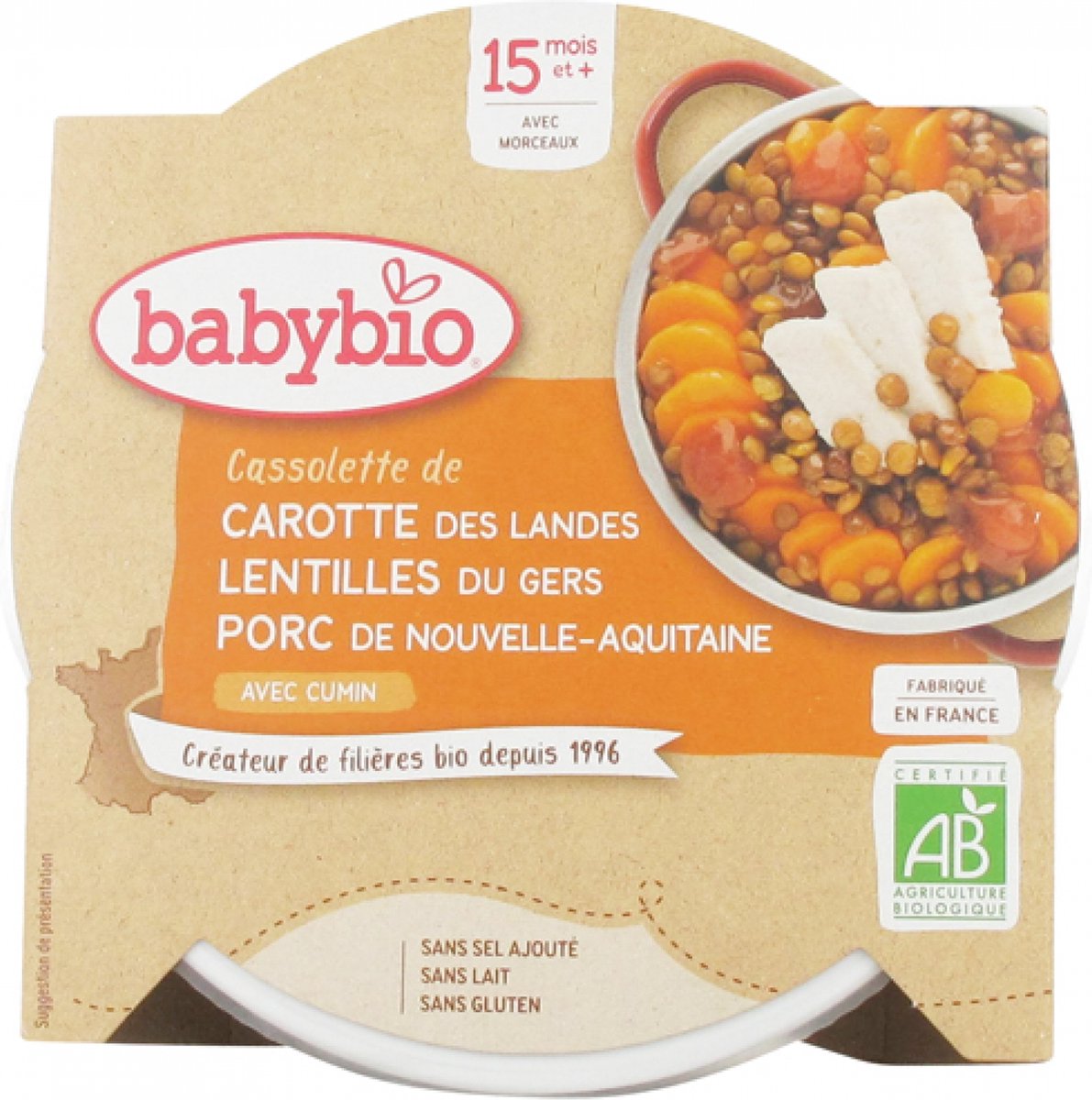 Goedkoopste Babybio Biologische Wortel Linzen Cassolette Varkensvlees 15 Maanden en Ouder 260 g