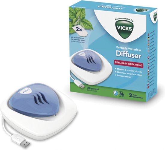 VICKS Inhalateur à vapeur portable + 2 Vapopads menthol inclus