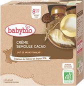 Babybio Biologische Cacao Griesmeel Crème 8 Maanden en Ouder 4 x 85 g Flesjes