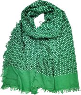Bamboe lange dames sjaal Lina gebloemd motief smaragd groen wit blauw vegan natuurlijk materiaal