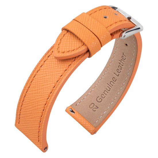 Saffiano Kalfslederen Horlogebandje Oranje - Makkelijk Zelf te Monteren - 22mm