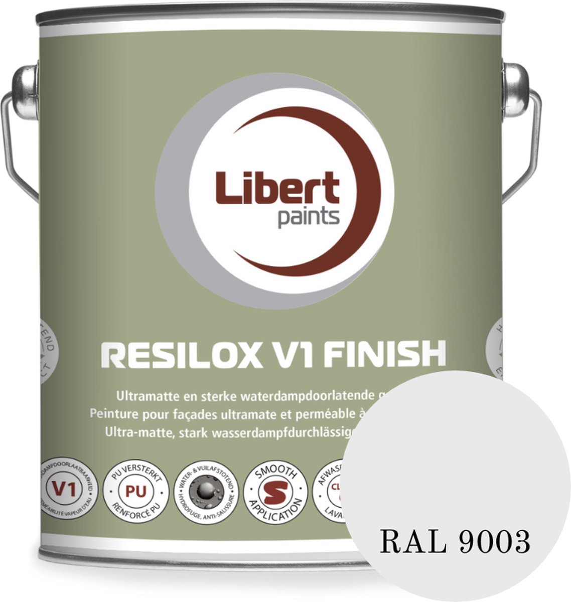 Libert Resilox V1 Finish – Ultramatte Siloxaan Gevelverf – Waterdampdoorlatend & Waterafstotend – Signaalwit RAL 9003 – 10L