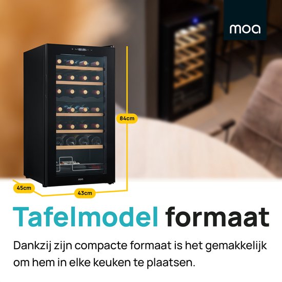 MOA Wijnkoelkast voor 28 Flessen - Wijnklimaatkast Vrijstaand met 2 Temperatuurzones - Wijnkoeler - Instelbaar tussen 5°C en 18°C - Zwart
