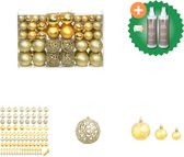 vidaXL 100 delige Kerstballenset 3/4/6 cm goudkleurig Kerstbalhaakjes Inclusief Onderhoudsset