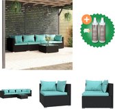 vidaXL 5 delige Loungeset met kussens poly rattan zwart Tuinset Inclusief Onderhoudsset