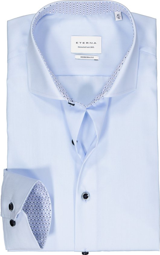 ETERNA modern fit overhemd - popeline - lichtblauw (contrast) - Strijkvrij - Boordmaat: 42