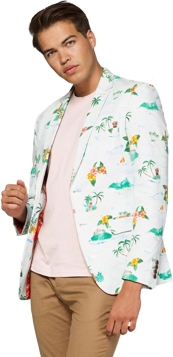 OppoSuits Deluxe Tropical - Hawaiian - Heren Blazer - Carnavalskleding - Zomers - Aloha Blue - Maat EU 60