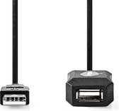 Nedis Actieve USB-Kabel - USB 2.0 - USB-A Male - USB-A Female - 480 Mbps - 5.00 m - Rond - Vernikkeld - PVC - Koper - Label