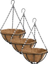 3x stuks metalen hanging baskets / plantenbakken met ketting 25 cm inclusief kokosinlegvel