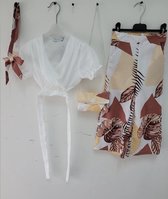Meisjes 4 delige set kleding broek zomer voorjaar girls maat 2/2Y top tasje wit print