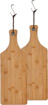 2x stuks bamboe houten snijplanken/serveerplanken met handvat 44 x 16 cm - Serveerplanken