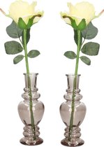 Ideas 4 Seasons Bloemenvaas Venice - 2x - voor kleine stelen/boeketten - gekleurd sierglas - helder grijs smoke - D5.7 x H15 cm