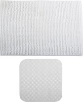 MSV Douche anti-slip mat en droogloop mat - Sevilla badkamer set - rubber/microvezel - wit