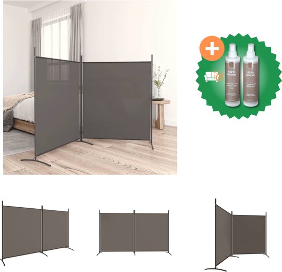 vidaXL Kamerscherm met 2 panelen 346x180 cm stof antracietkleurig - Kamerscherm - Inclusief Onderhoudsset