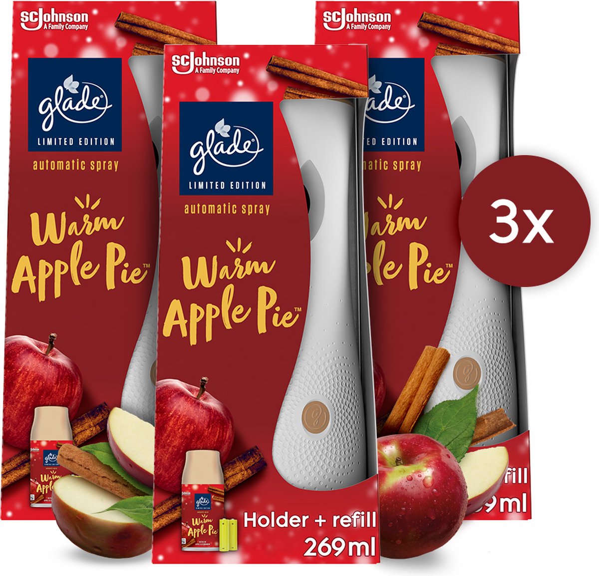 Glade Automatic Spray - Houder - Warm Apple Pie - Limited Edition - 3x269 ml