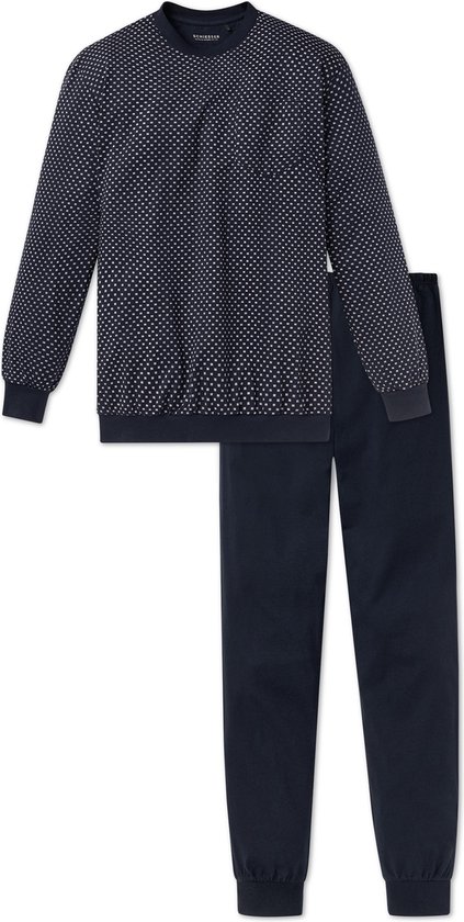 SCHIESSER heren pyjama - O-hals - blauw met wit dessin - Maat: 4XL