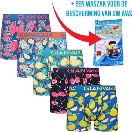Gianvaglia - Heren Boxershorts + Waszak - 5-Pack - Fruit Edition - Katoen