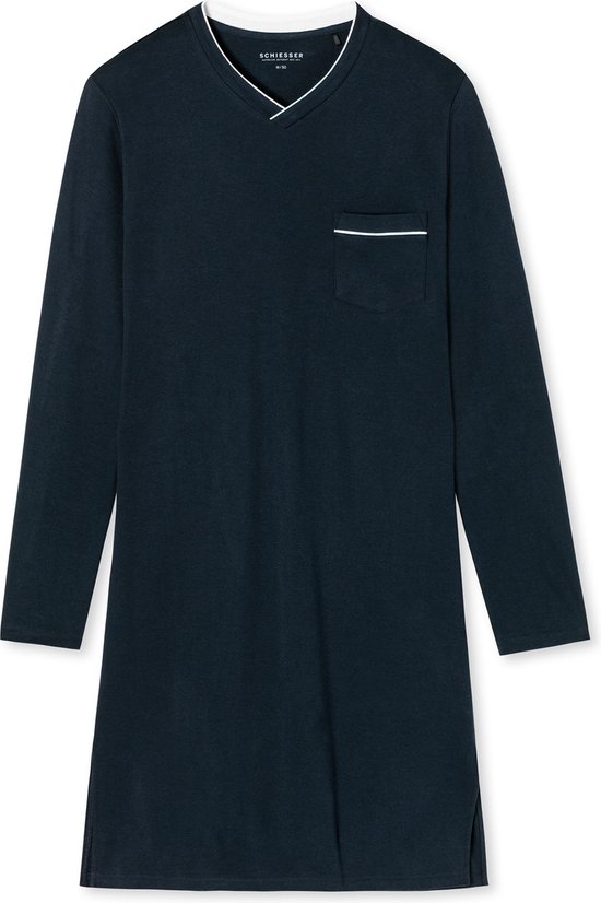 SCHIESSER Fine Interlock nachthemd - heren nachthemd lange mouwen interlock donkerblauw - Maat: XXL