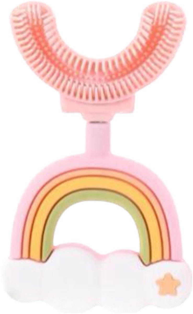 U-vormige tandeborstel siliconen - Regenboog roze