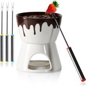 Bol.com Chocoladefondueset - smeltpan voor chocolade en kaas - keramische schaal met theelichthouder en 4 vorken - smeltkroes - ... aanbieding
