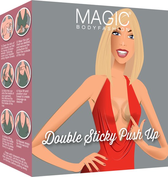Verpakking van Magic Bodyfashion Double Sticky Push Up met illustraties.