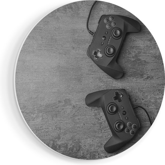Artaza Forex Muurcirkel Twee Game Controllers op Tafel - Gaming - 40x40 cm - Klein - Wandcirkel - Rond Schilderij - Wanddecoratie Cirkel