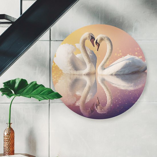 Artaza Forex Cercle Mural Cygnes Couple en Forme de Coeur - 40x40 cm - Klein - Cercle Mural - Peinture Ronde - Cercle de Décoration murale