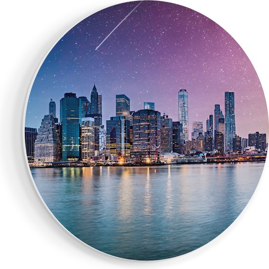 Artaza Forex Muurcirkel New York Skyline Met Een Kleurrijke Hemel - 90x90 cm - Groot - Wandcirkel - Rond Schilderij - Muurdecoratie Cirkel