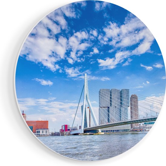 Artaza Forex Muurcirkel Erasmusbrug Aan Het Water In Rotterdam - 90x90 cm - Groot - Wandcirkel - Rond Schilderij - Muurdecoratie Cirkel