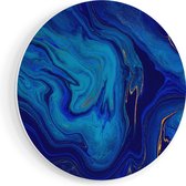 Artaza Forex Muurcirkel Abstracte Kunst - Blauw met Gouden Verf - 70x70 cm - Wandcirkel - Rond Schilderij - Wanddecoratie Cirkel - Muurdecoratie
