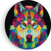 Artaza Forex Muurcirkel Gekleurde Wolvenkop - Wolf - Abstract - 70x70 cm - Wandcirkel - Rond Schilderij - Wanddecoratie Cirkel - Muurdecoratie