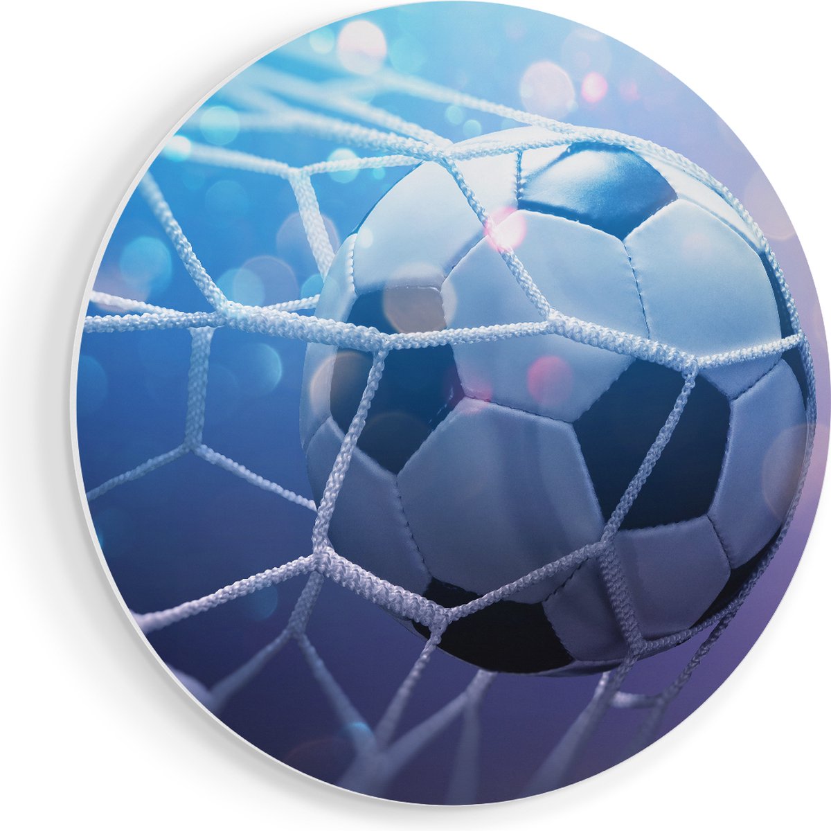 Artaza Forex Muurcirkel Voetbal Bal Door Het Goal Heen - 70x70 cm - Wandcirkel - Rond Schilderij - Wanddecoratie Cirkel - Muurdecoratie